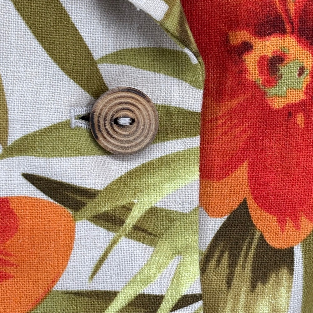 Le Suit Womens 6 Tropical Floral Linen Blend Blazer Orange Green Hibiscus Jacket - Picture 3 of 10